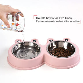 Macaron Double Dog Cat Bowls Cute Modeling No-Slip Stainless Steel Pet Bowls-Pink