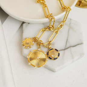 Sun Landscape Pendant Disc Necklace Hip-hop Clavicle Chain