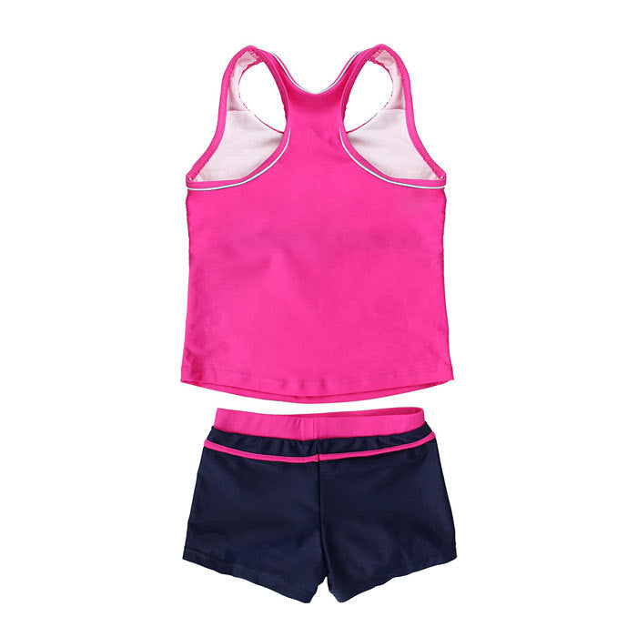 Little Girls Summer Two Piece Boyshort Fashion Tankini Swimsuit-Rose Red