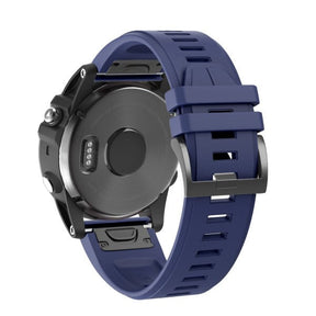 22mm 26mm Sport Silicone Watchband For Garmin Fenix  5Plus/5X Plus Easy Fit Quick Release Starp Black Steel Buckle-Dark Blue
