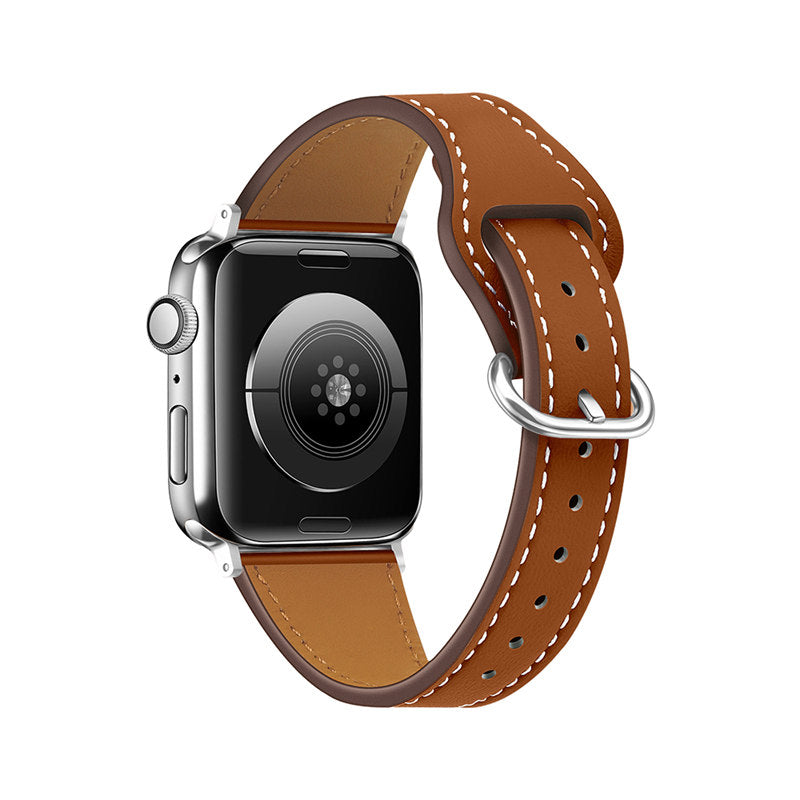 Apple Watch Strap Solid Color Leather for iWatch Series 7/SE/6/5/4/3/2/1-Brown