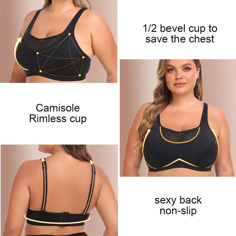 Back Close Sports Bras Wirefree High Impact Plus Size Camisole-Black