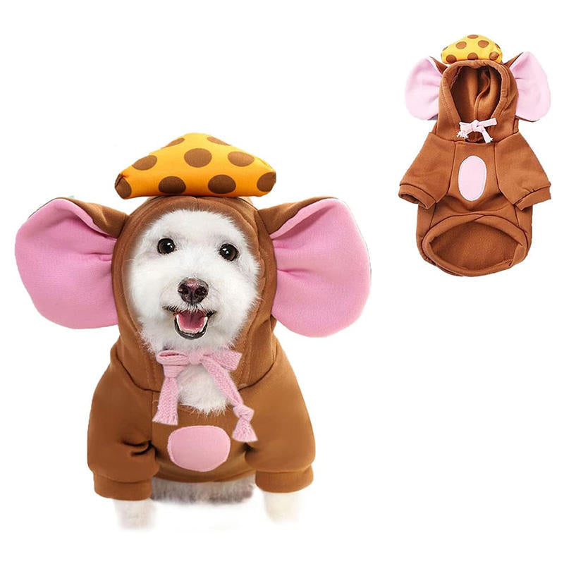 Dogs Hoodie Sweatshirt Big Ear Mouse Warm Coat for Small Medium Dog-Brown