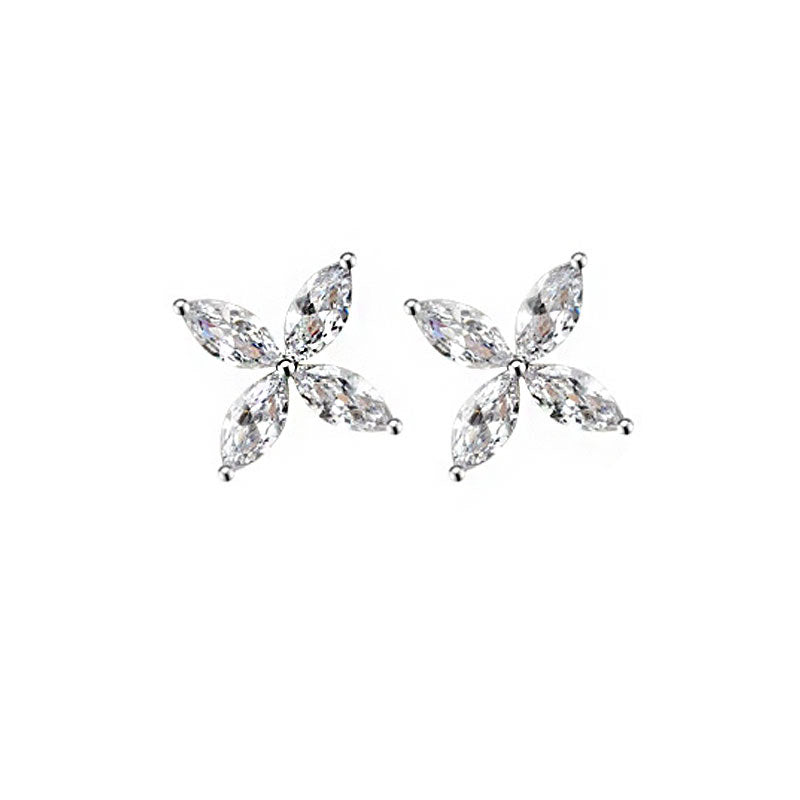 Pair of Fashion Petal Fairy Stud Earrings-Silver