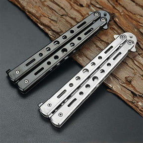 Novice Training Butterfly Knife Practice Tool Unsharpened Black and Silver Set of 2