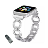 XBZ Bling Stainless Steel Watch Band Adjustable Wristbands for Apple IWatch Series SE/1/2/3/4/5/6 For Women-Silver