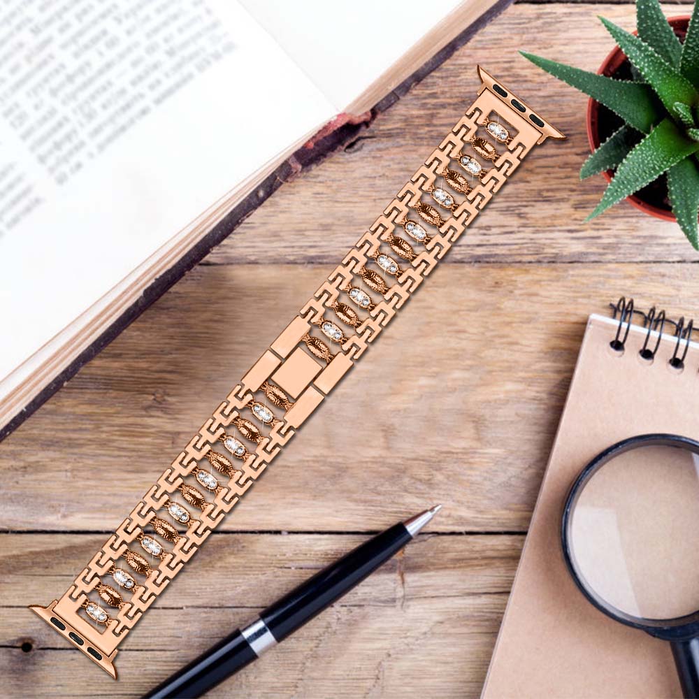 TGD Stainless Steel Watch Band Adjustable Wristbands for Apple IWatch Series SE/1/2/3/4/5/6 For Women-Rose Gold