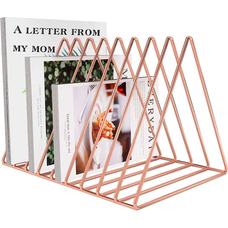 Files Folder Stand Desktop File Organizer Triangle Wire Magazine Holder Book Shelf 9 Slot File Sorter for Indoor Office Home -Pink