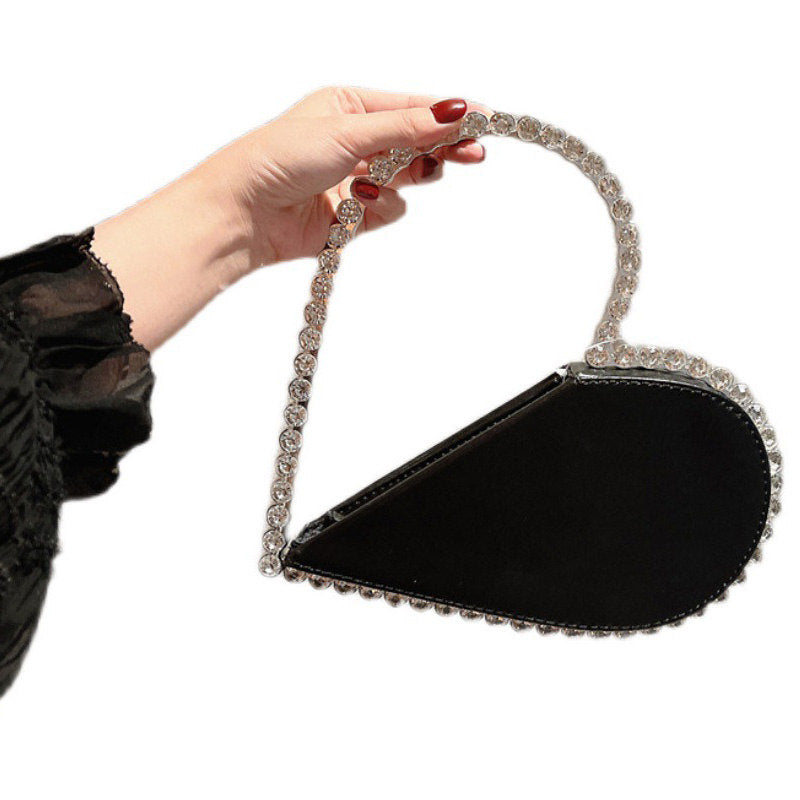 Womens Evening HandBag Heart Shape Rhinestone Clutch Purse-Black