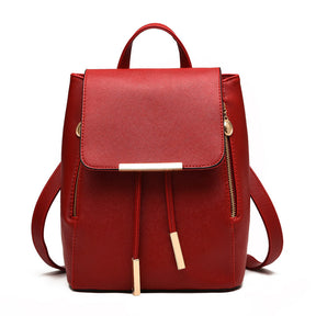 Fashion PU Leather Women Backpack Anti-theft Travel Bag-WineRed