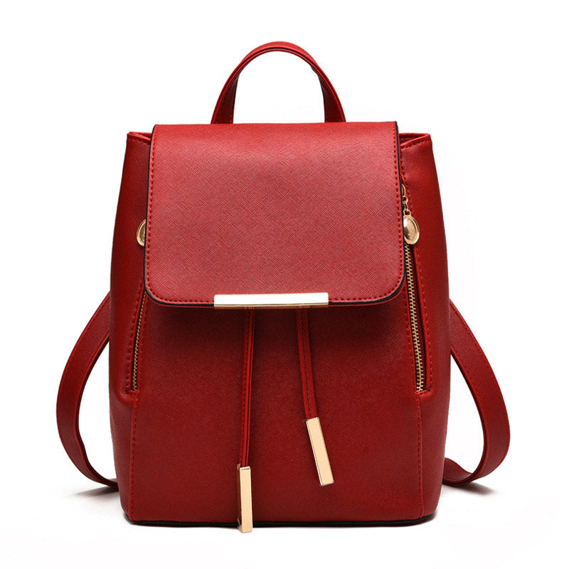 Fashion PU Leather Women Backpack Anti-theft Travel Bag-WineRed