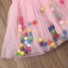 Girl Tutu Skirt Fluffy Toddler Tulle Tutus 3 Layers With Pom Pom Puff Balls-Pink