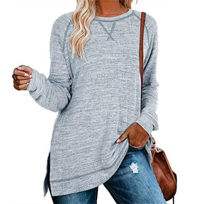 Womens Fall Crewneck Tunic Tops Loose Long Sleeve-Light Blue