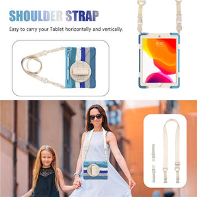 iPad Case With Pencil Stand+Rotating Stand+Shoulder Strap For iPad10.2 Inch 2020/2019-Blue