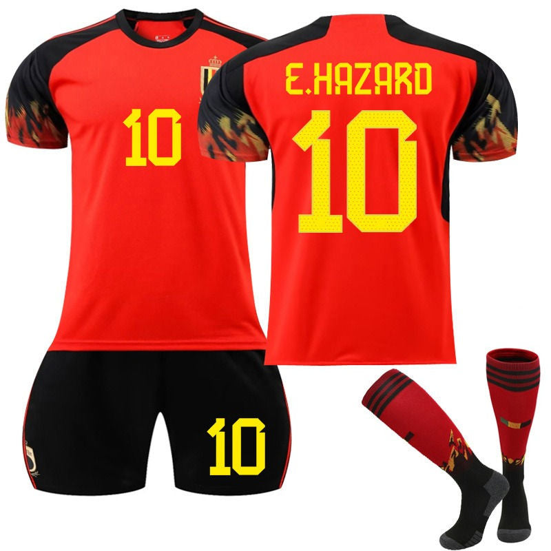 E HAZARD #10 Belgium Home Jersey 2022/23 Soccer Jersey Kit Football T-shirt Set For Adult Kids