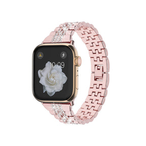 Metal Watchband with Rhinestone Adjustable for iWatch Series SE 7 6 5 4 3 2 1-Rose Pink