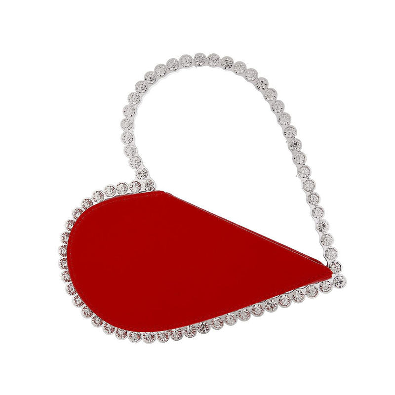 Womens Evening HandBag Heart Shape Rhinestone Clutch Purse-Red