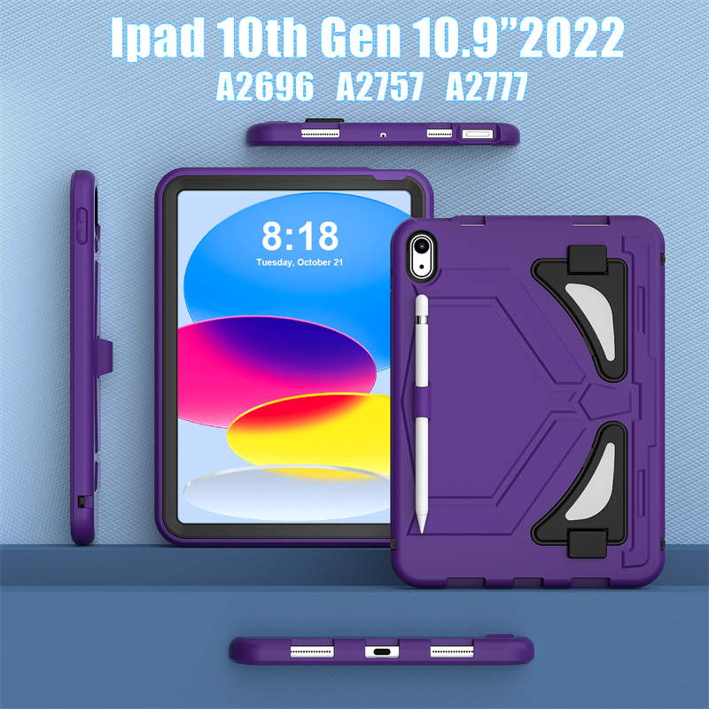 Kids Case Heavy Duty Shockproof with Kickstand for iPad 10th 2022-PurpleBlack