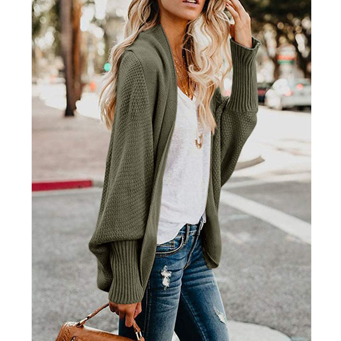 Women's Batwing Knitted Oversized Slouchy Solid Cardigan Sweater Knit Outwear-Pea Green