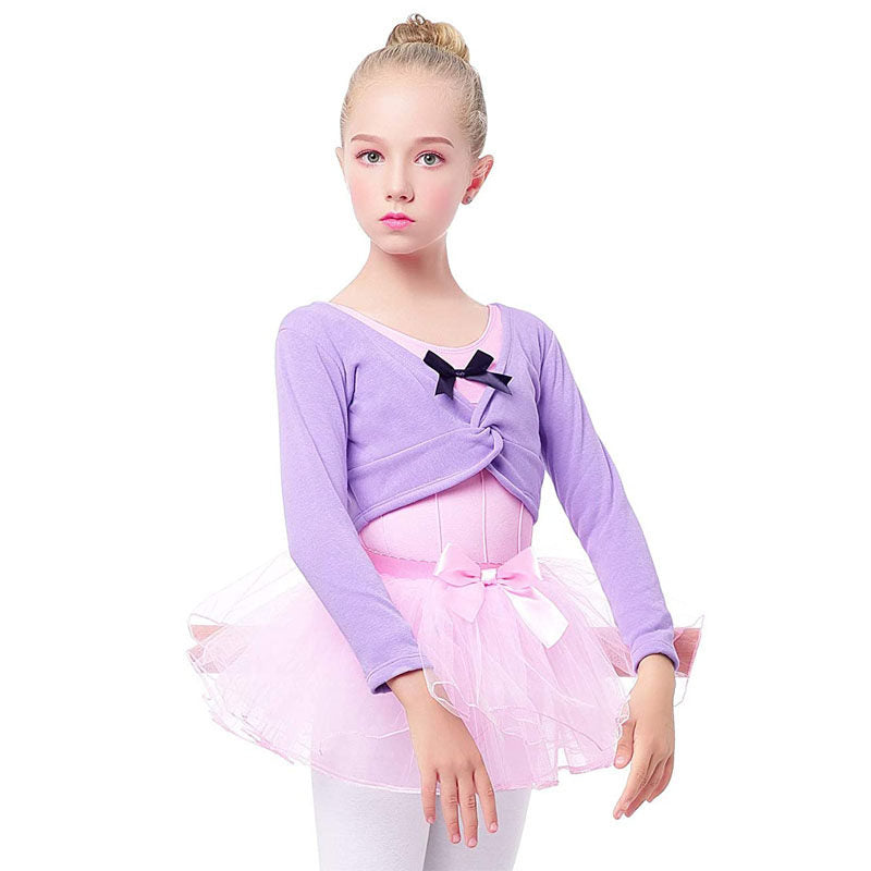 Kids Long Sleeve Wrap Tops Leotards for Girls Dance Ballet Cardigan Bolero-Purple