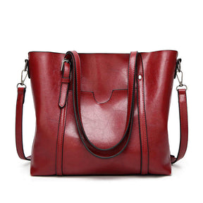 Womens Soft PU Leather Tote Bag Large Capacity Shoulder Bag-Wine Red