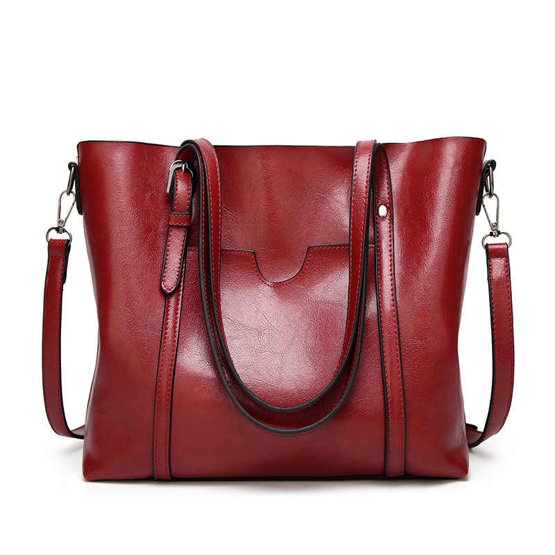 Womens Soft PU Leather Tote Bag Large Capacity Shoulder Bag-Wine Red
