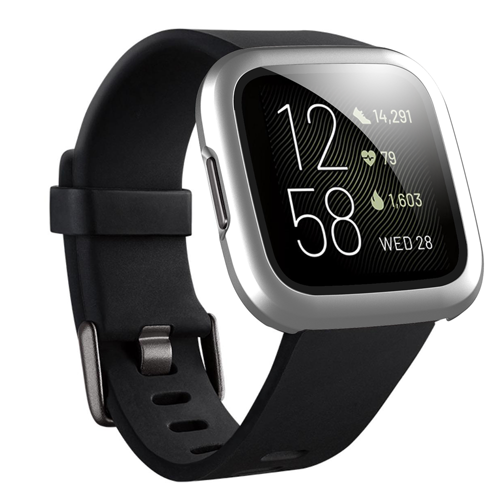 Watch Case For Fitbit Versa 2 Matt PC HD Tempered Glass Cover - Silver