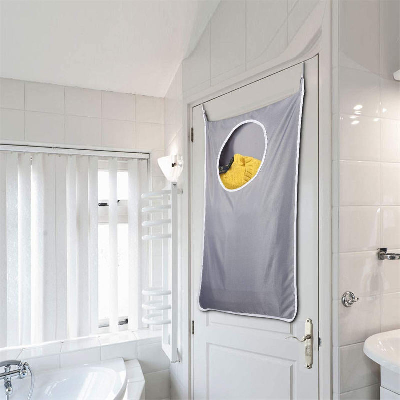 Hanging Laundry Hamper Bag with Free Adjustable Stainless Steel and Suction Cup Hooks - Coffee