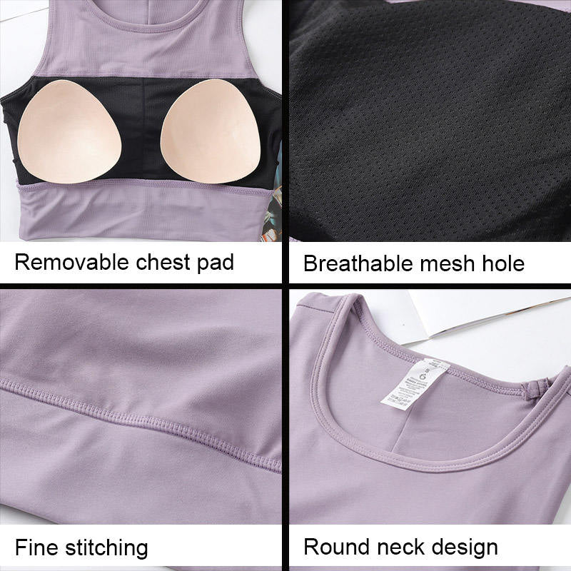 Longline Padded Sports Bra High Impact Workout Crop Tops for Women-Black