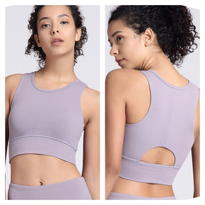 Longline Padded Sports Bra High Impact Workout Crop Tops for Women-Purple