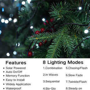 Solar Christmas Lights 72ft 200 LED 8 Modes Solar String Lights Waterproof-Green