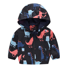 Boys Girls Cartoon Print Zip Lightweight Jacket Hooded Coats Casual Windbreaker-30