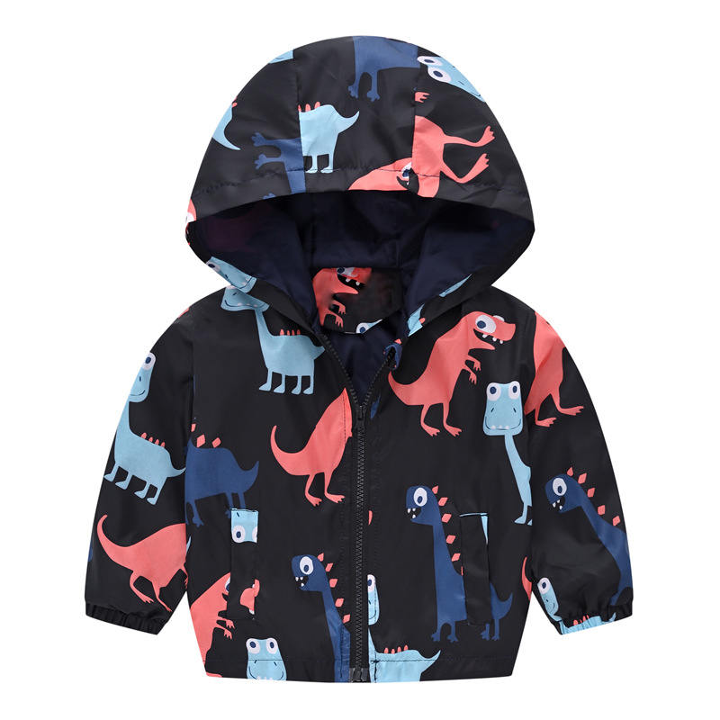 Boys Girls Cartoon Print Zip Lightweight Jacket Hooded Coats Casual Windbreaker-30