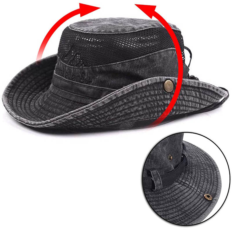 Sun Hat Wide Brim Fisherman Hat Safari Boonie Hat-Black