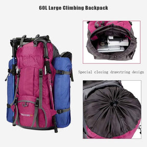 60L Waterproof Lightweight Hiking Backpack with Rain Cover for Climbing Camping-Rose Red