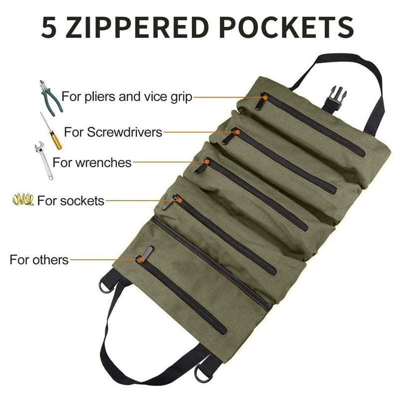 Multi-Purpose Roll up Tool Bag Organizer for Car Camping Gear-ArmyGreen