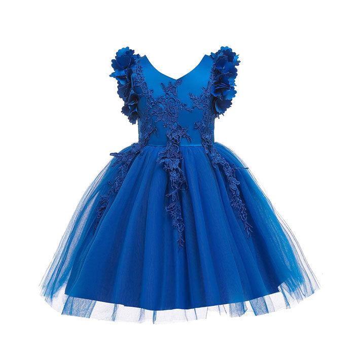 Princess Flower Girl Lace Dress Pageant Kids Christmas Party Dresses-Colorful Blue