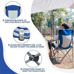 Lightweight Camping Chair with Arm Rest Cup Holder and Carry Bag-Blue