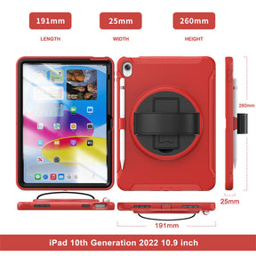 Tablet Case For iPad 10th with 360¡ã Kickstand/Hand Strap Shockproof-Red