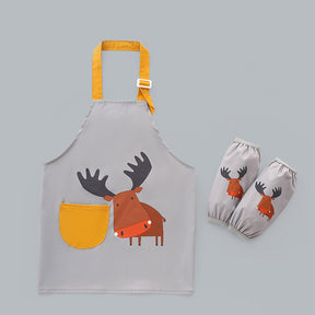 Kids Cartoon Animal Pattern Painting Waterproof Apron Set-Deer