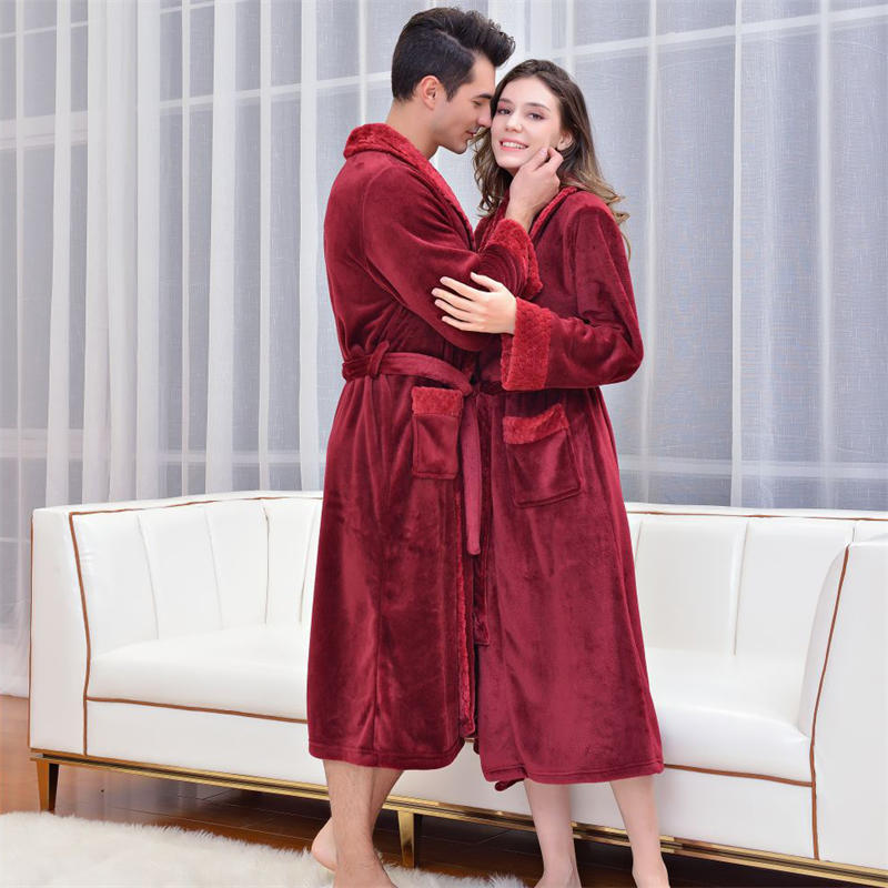 Warm Soft Plush Robe with Pockets for Unisex-Wine Red