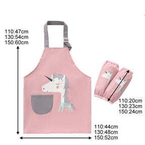 Kids Cartoon Animal Pattern Painting Waterproof Apron Set-Unicorn