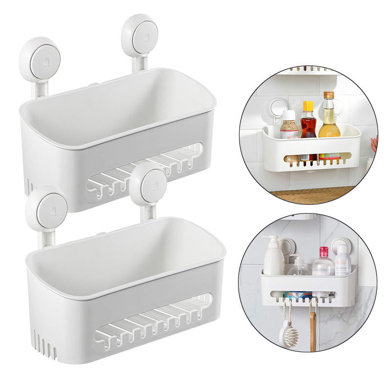 Vacuum Shower Caddy Suction Cup Shelf Shower Basket Storage for Shampoo -White