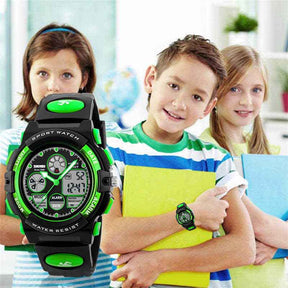 LED Multi Function Sports Waterproof Watch for Kids-Green