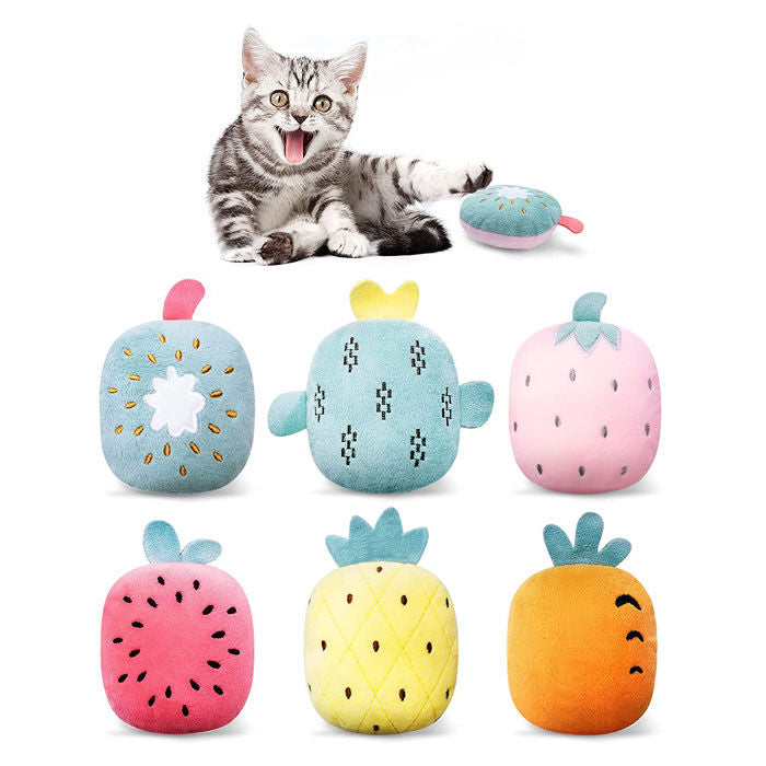 6Pcs Cute Fruits Cat Toys Rattle Sound Plush Chew Toy