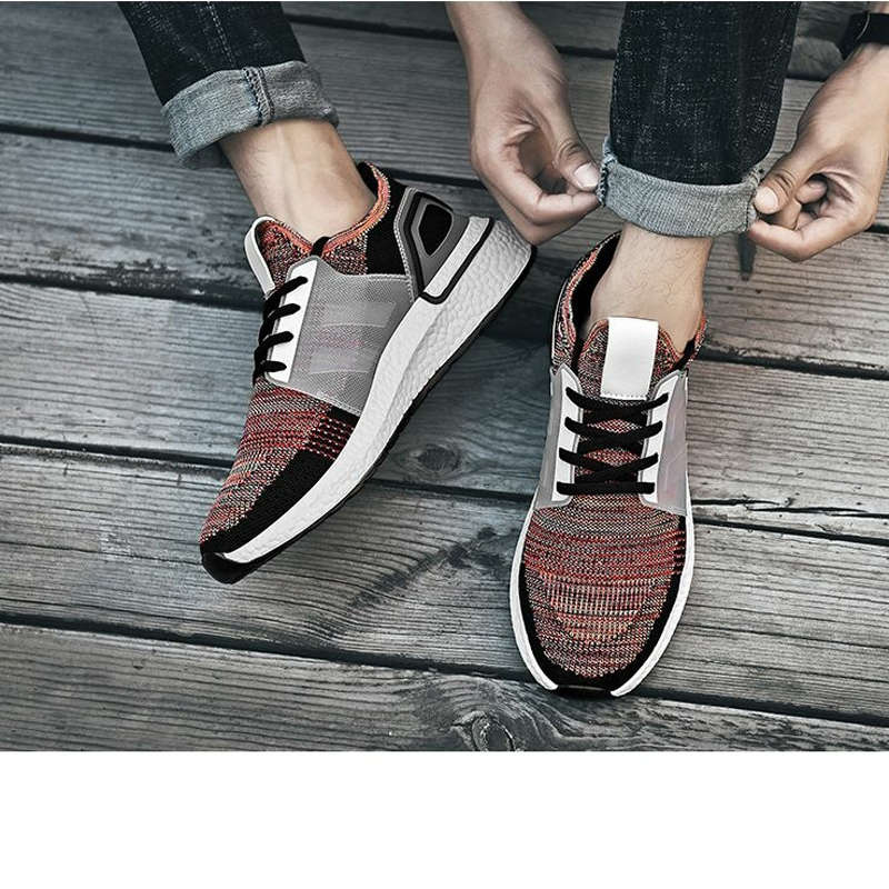 Fly Woven Mesh Upper Casual Jogging Shoes Non-slip Gym Sneakers-Rainbow