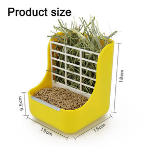 2 in 1 Hay and Food Bin Feeder Hanging Manger Rack-Yellow