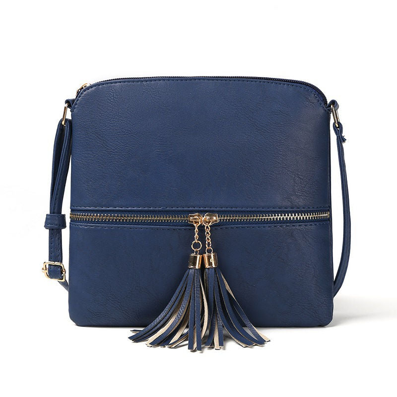 Lightweight Medium Crossbody Bag with Tassel-Sapphire