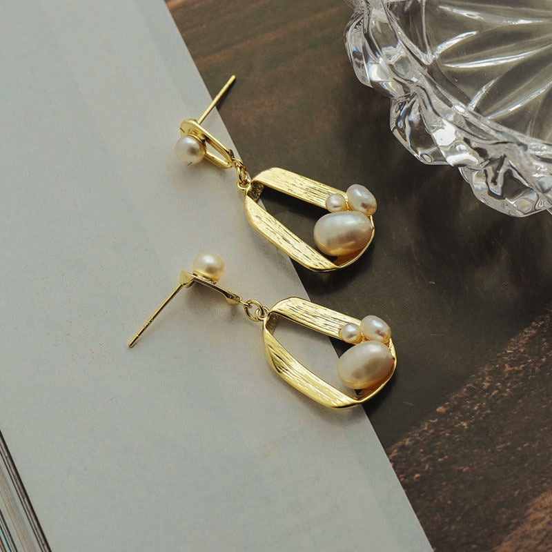 Irregular Inlaid Pearl Personality Earrings for Women