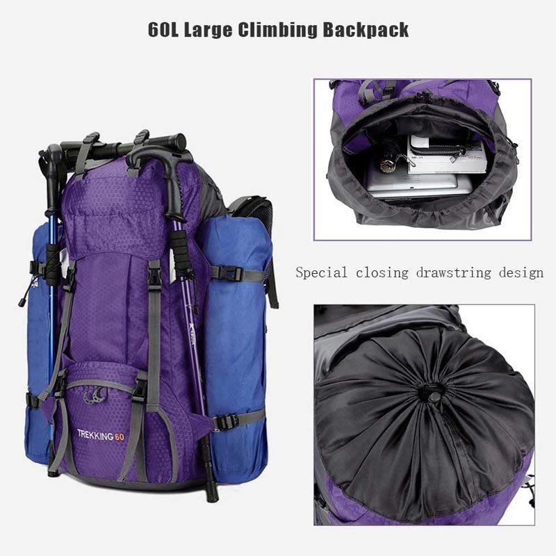 60L Waterproof Lightweight Hiking Backpack with Rain Cover for Climbing Camping-Green